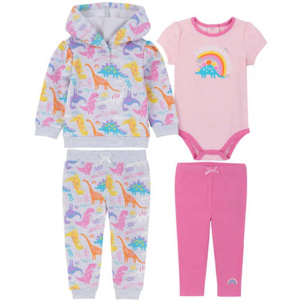 NWT Kids Headquarters Infant Girl 4-Piece Dinosaur Set Grey/Pink Size 3M